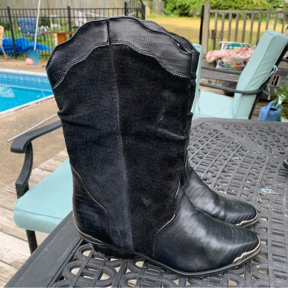 Current Attractions Black Suede Leather Western Boots Cowboy Size 9 - Picture 2 of 9